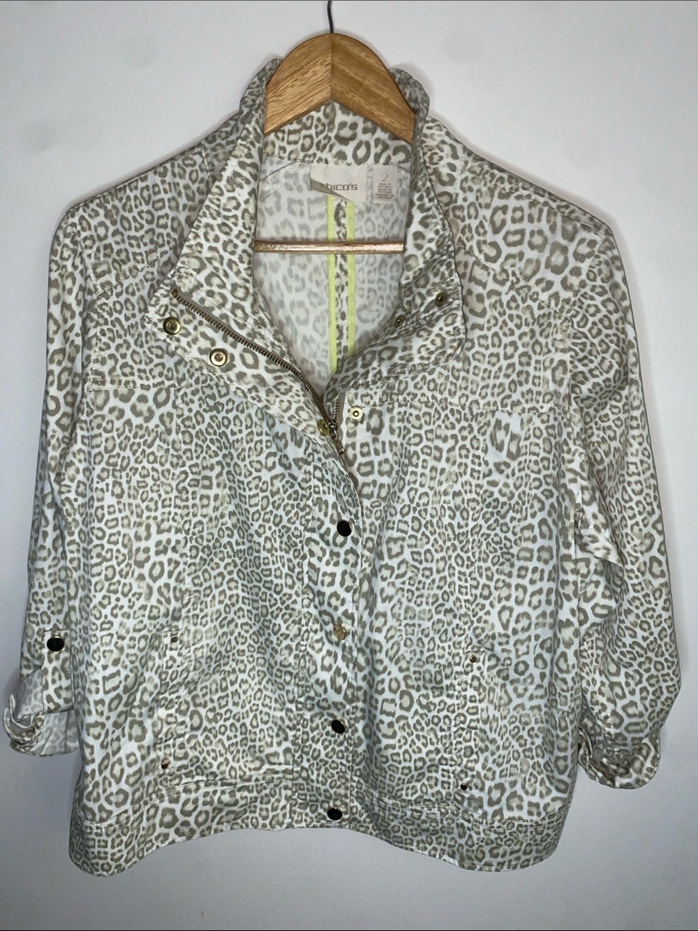 Chico's Taupe and White Leopard Print Button Jacket
